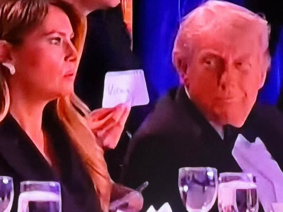Trump looking at Melania. Context; After the shooting at the White House Correspondents dinner in 2006. Trump looking at his wife Melania